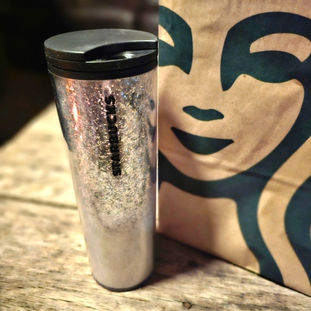 🍀 Starbucks Silver Glitter & White Insulated 16oz Tumbler Cup May 2019